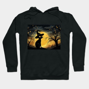 Halloween Black Cat with Hat Hoodie